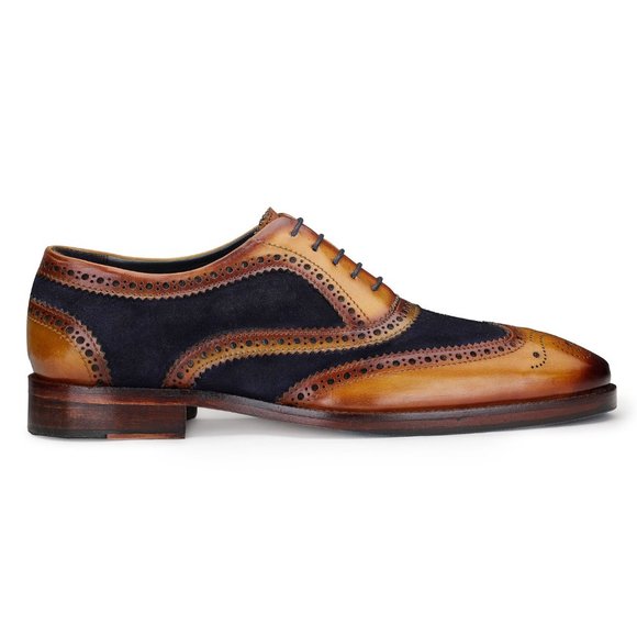 Bashwood Handmade Brown and Blue Leather Oxford Shoes